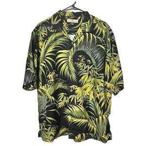 Tommy Bahama Silk Tropical Print Button Down Size Medium Black/Green